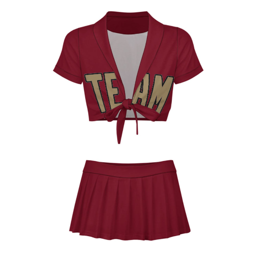 Custom Crimson Red Light Khaki Cheerleading Uniform Set