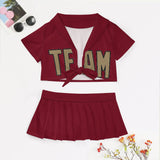 Custom Crimson Red Light Khaki Cheerleading Uniform Set