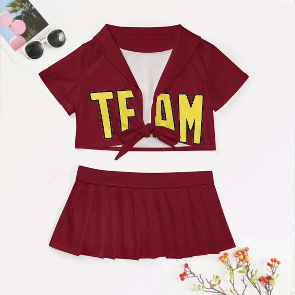 Custom Crimson Red Light Yellow Cheerleading Uniform Set