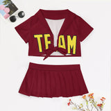 Custom Crimson Red Light Yellow Cheerleading Uniform Set