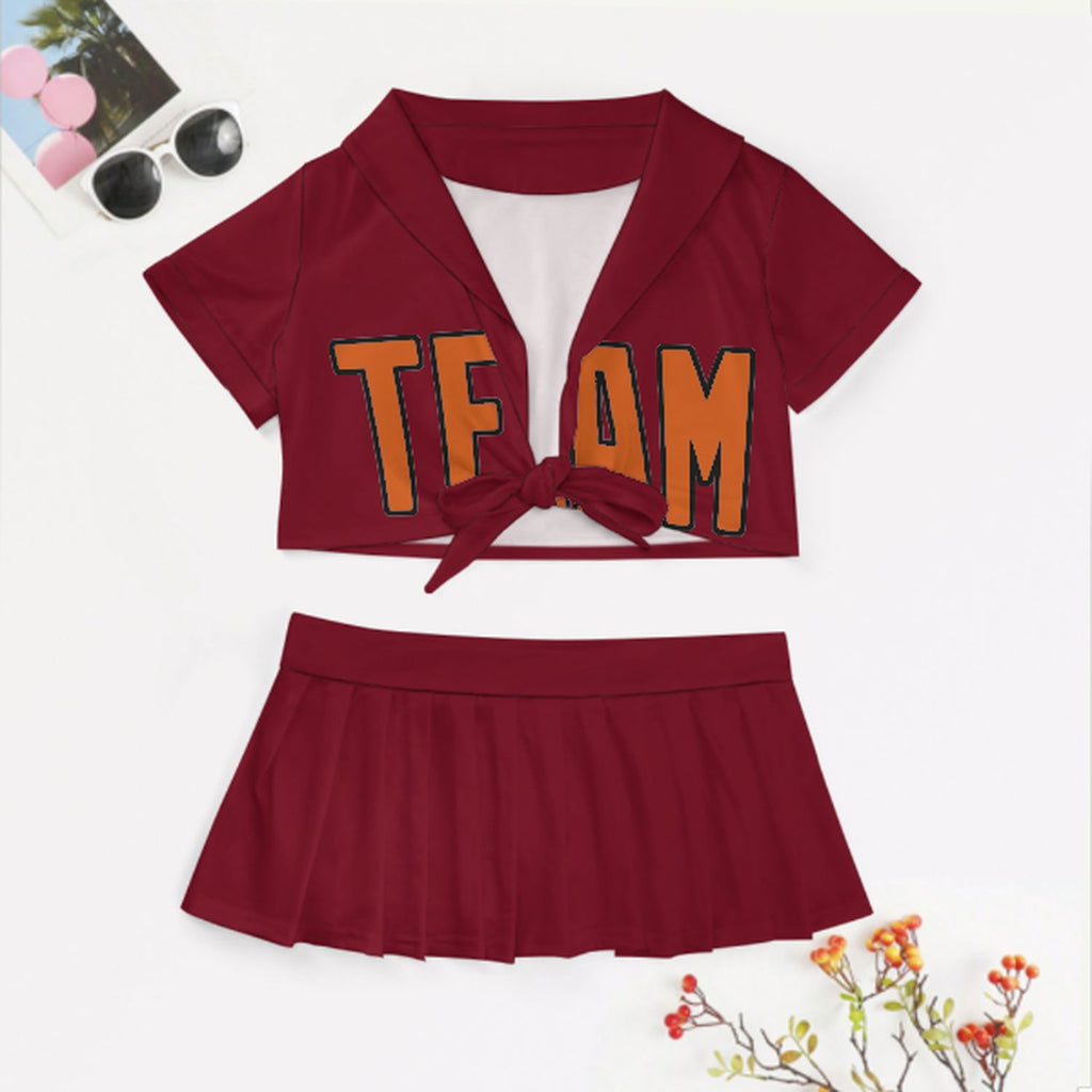 Custom Crimson Red Orange Cheerleading Uniform Set