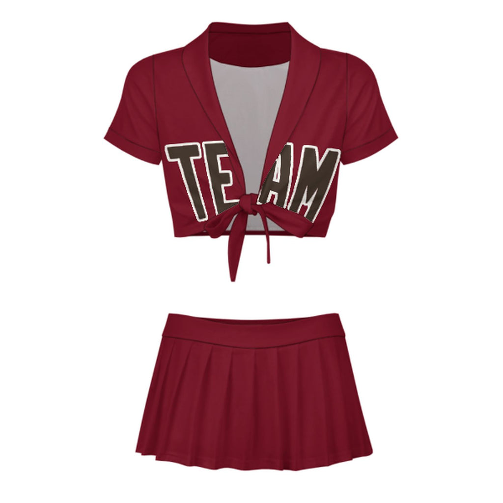 Custom Crimson Red Brown Cheerleading Uniform Set
