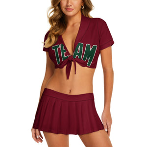 Custom Crimson Red Green Cheerleading Uniform Set