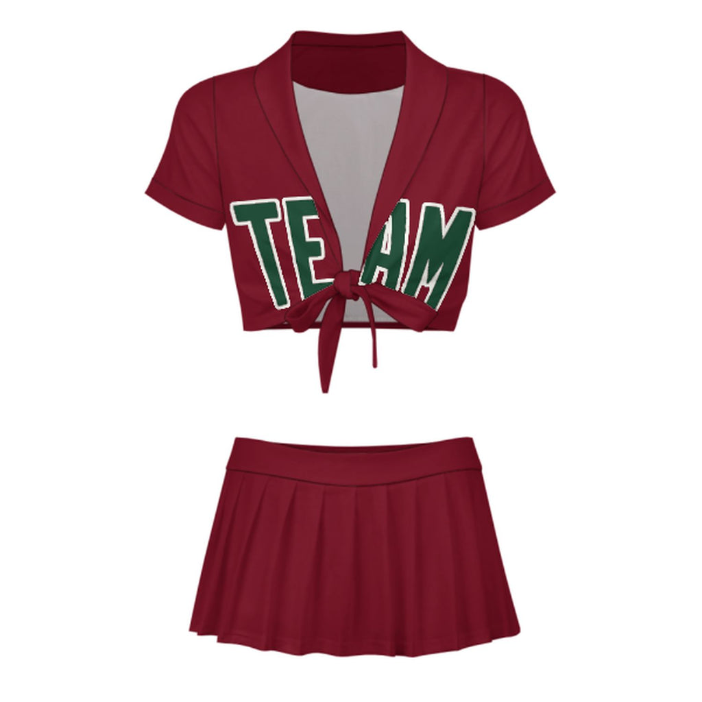 Custom Crimson Red Green Cheerleading Uniform Set