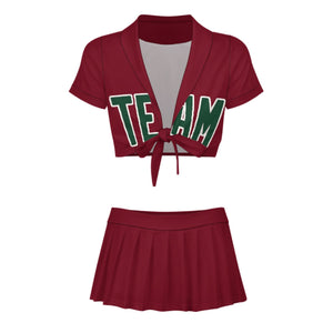 Custom Crimson Red Green Cheerleading Uniform Set