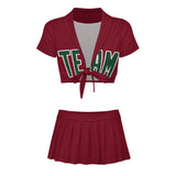 Custom Crimson Red Green Cheerleading Uniform Set
