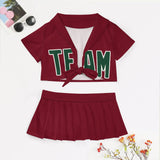 Custom Crimson Red Green Cheerleading Uniform Set