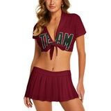 Custom Crimson Red Dark Green Cheerleading Uniform Set