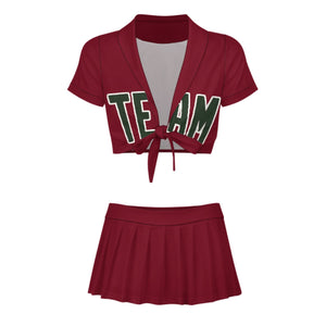 Custom Crimson Red Dark Green Cheerleading Uniform Set