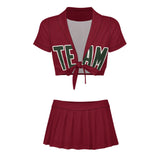Custom Crimson Red Dark Green Cheerleading Uniform Set
