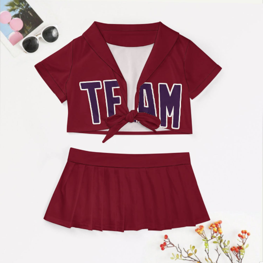 Custom Crimson Red Purple Cheerleading Uniform Set