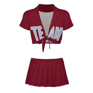 Custom Crimson Red Light Blue Cheerleading Uniform Set