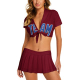 Custom Crimson Red Sky Blue Cheerleading Uniform Set