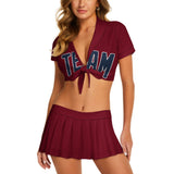 Custom Crimson Red Blue Cheerleading Uniform Set