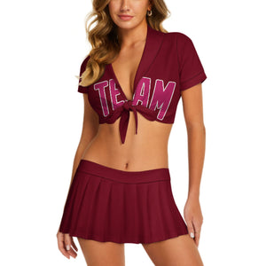 Custom Crimson Red Pink Cheerleading Uniform Set