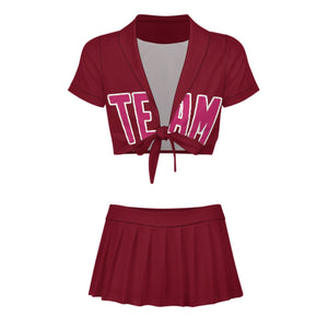 Custom Crimson Red Pink Cheerleading Uniform Set