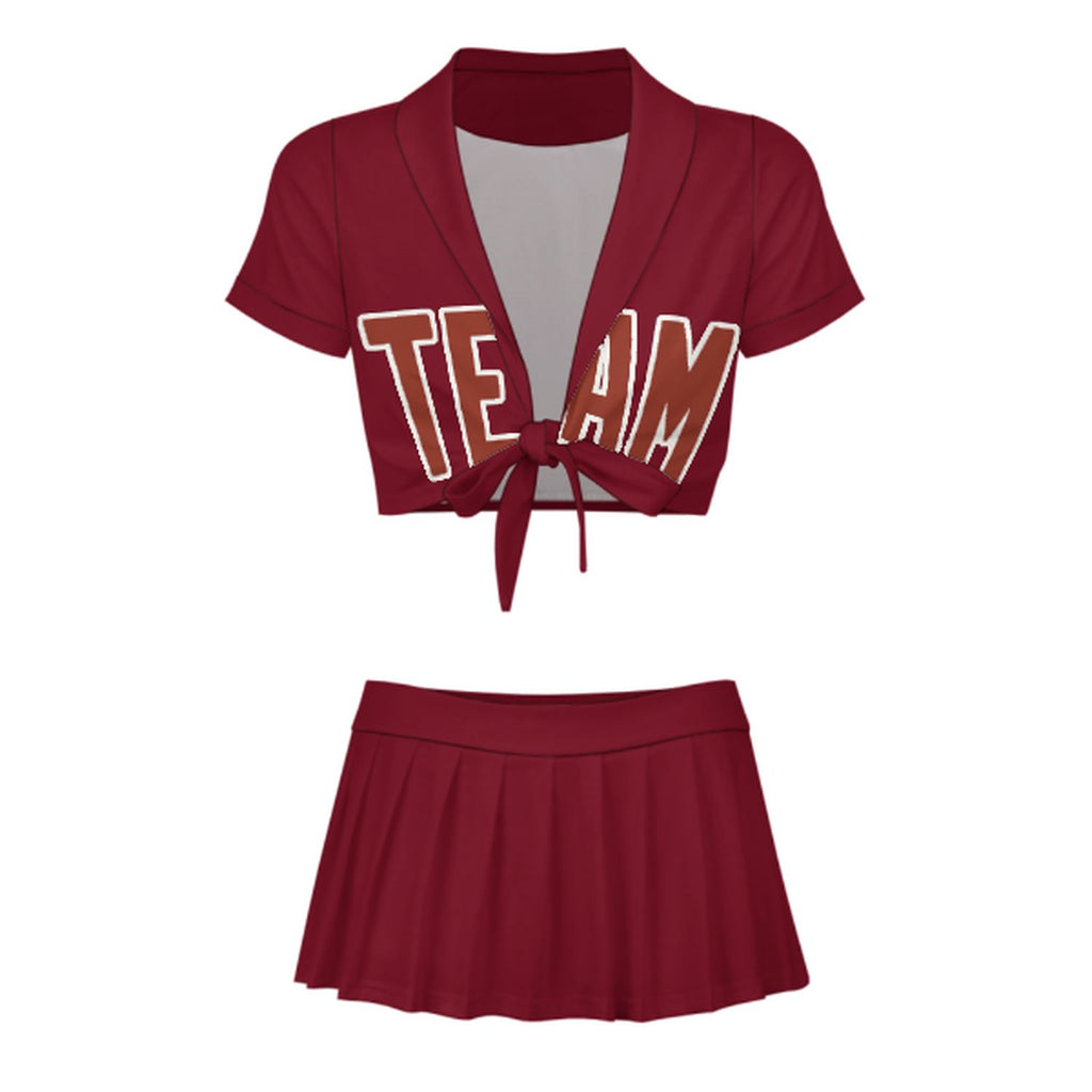 Custom Crimson Red Coral Red Cheerleading Uniform Set