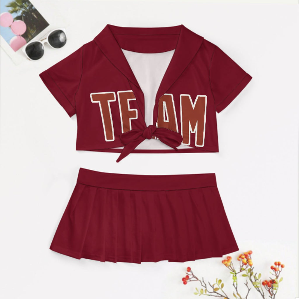 Custom Crimson Red Coral Red Cheerleading Uniform Set