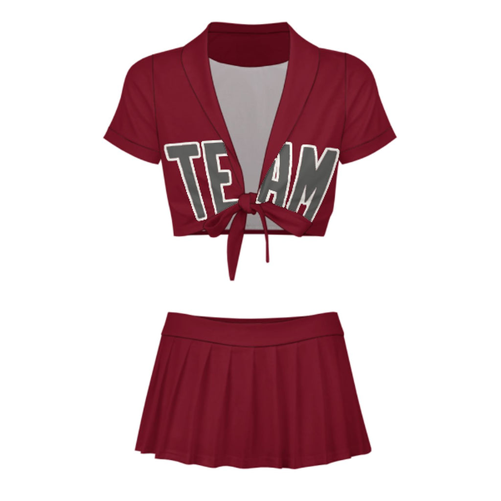 Custom Crimson Red Dark Grey Cheerleading Uniform Set