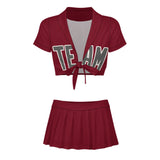Custom Crimson Red Dark Grey Cheerleading Uniform Set