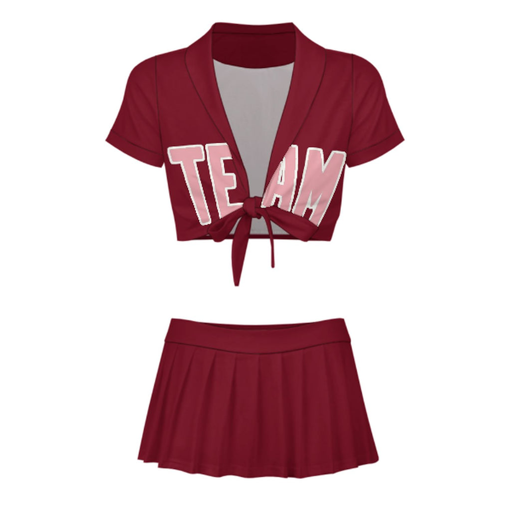 Custom Crimson Red Light Pink Cheerleading Uniform Set