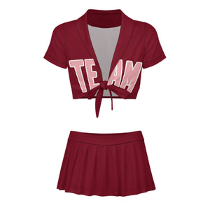 Custom Crimson Red Light Pink Cheerleading Uniform Set