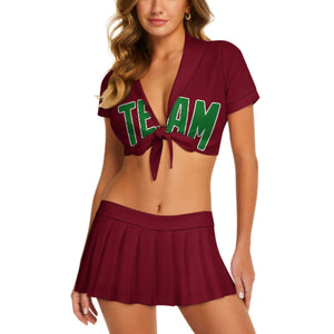 Custom Crimson Red Emerald Green Cheerleading Uniform Set
