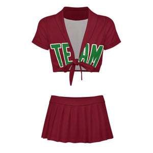 Custom Crimson Red Emerald Green Cheerleading Uniform Set