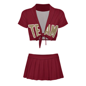 Custom Crimson Red Light Khaki Cheerleading Uniform Set