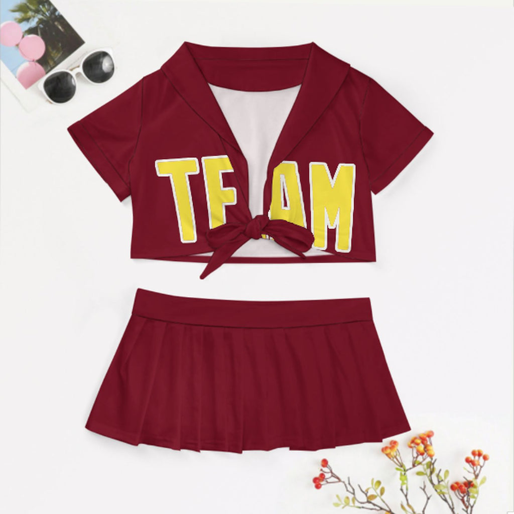 Custom Crimson Red Light Yellow Cheerleading Uniform Set