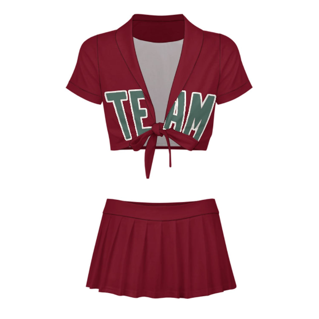 Custom Crimson Red Blue Green Cheerleading Uniform Set