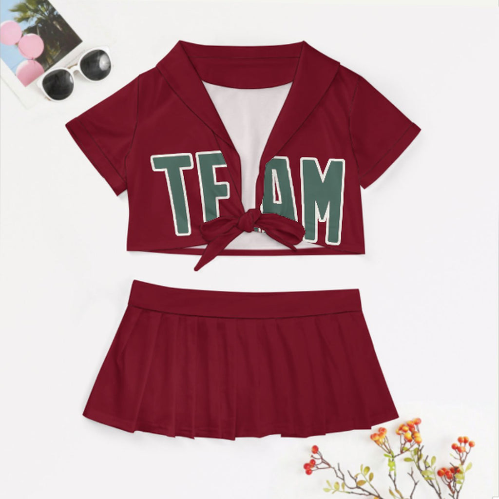 Custom Crimson Red Blue Green Cheerleading Uniform Set