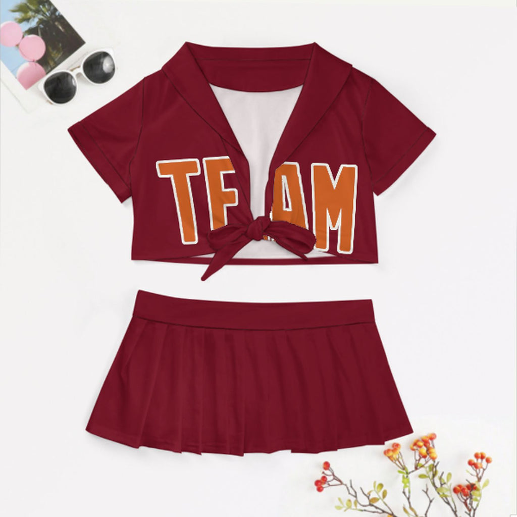 Custom Crimson Red Orange Cheerleading Uniform Set