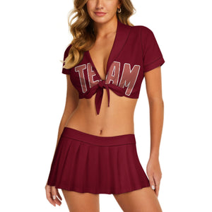 Custom Crimson Red Copper Rose Cheerleading Uniform Set