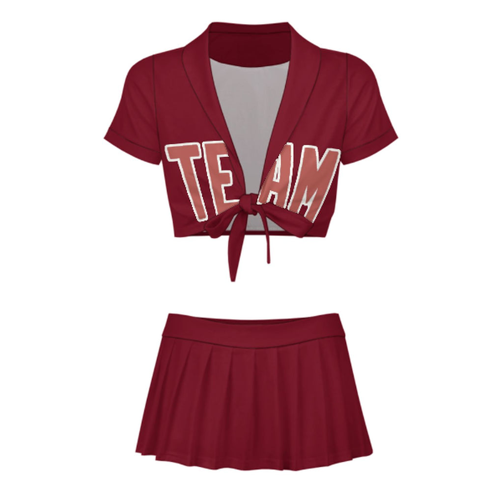 Custom Crimson Red Copper Rose Cheerleading Uniform Set
