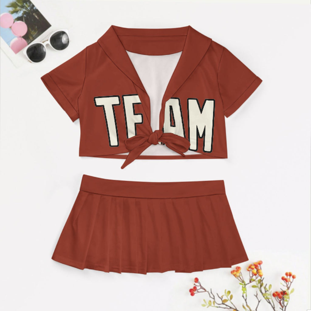 Custom Coral Red Cream Cheerleading Uniform Set