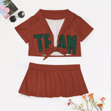 Custom Coral Red Green Cheerleading Uniform Set