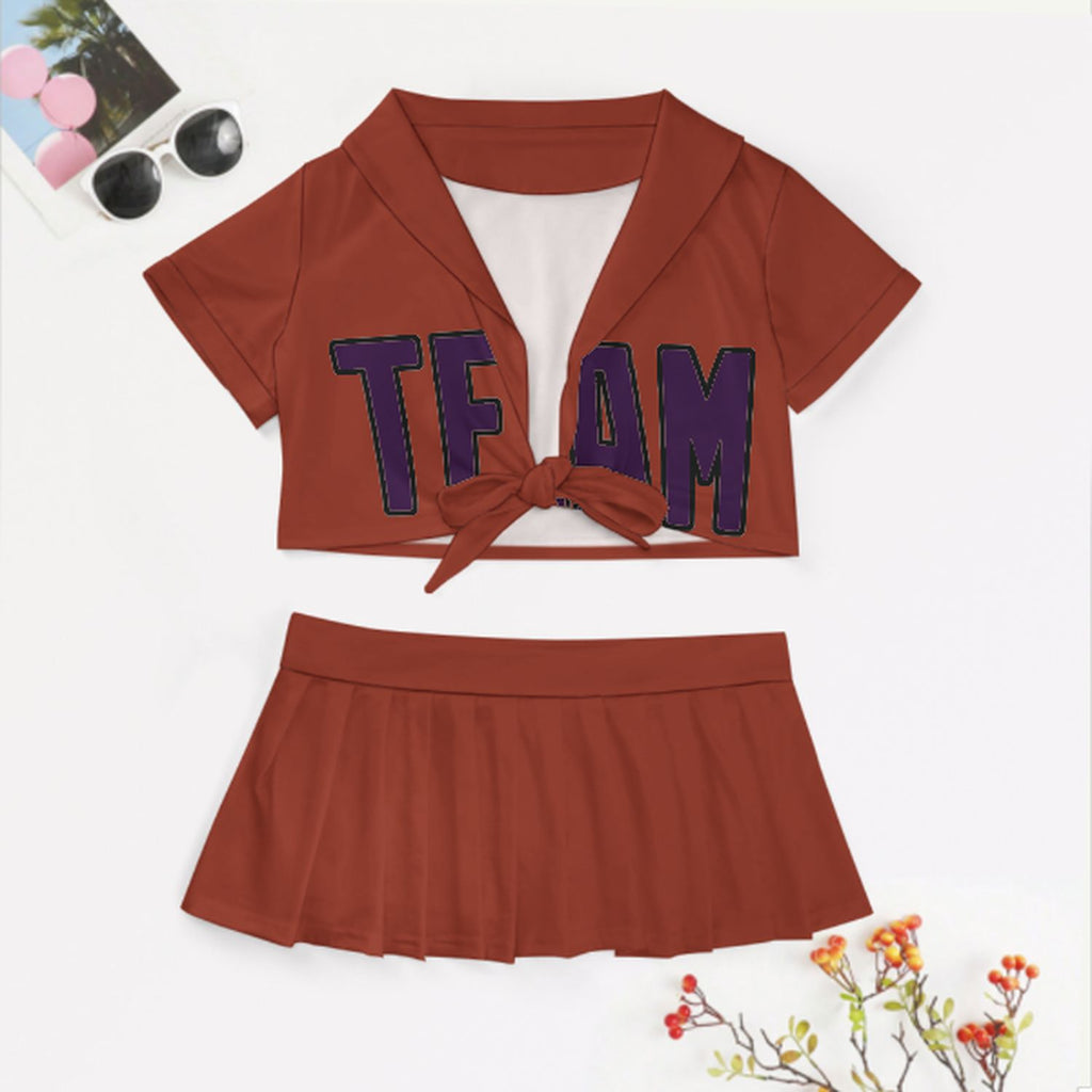 Custom Coral Red Purple Cheerleading Uniform Set