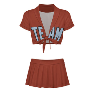 Custom Coral Red Light Blue Cheerleading Uniform Set