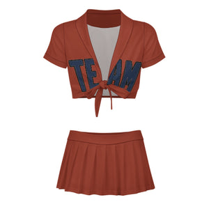 Custom Coral Red Blue Cheerleading Uniform Set