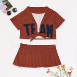 Custom Coral Red Navy Cheerleading Uniform Set