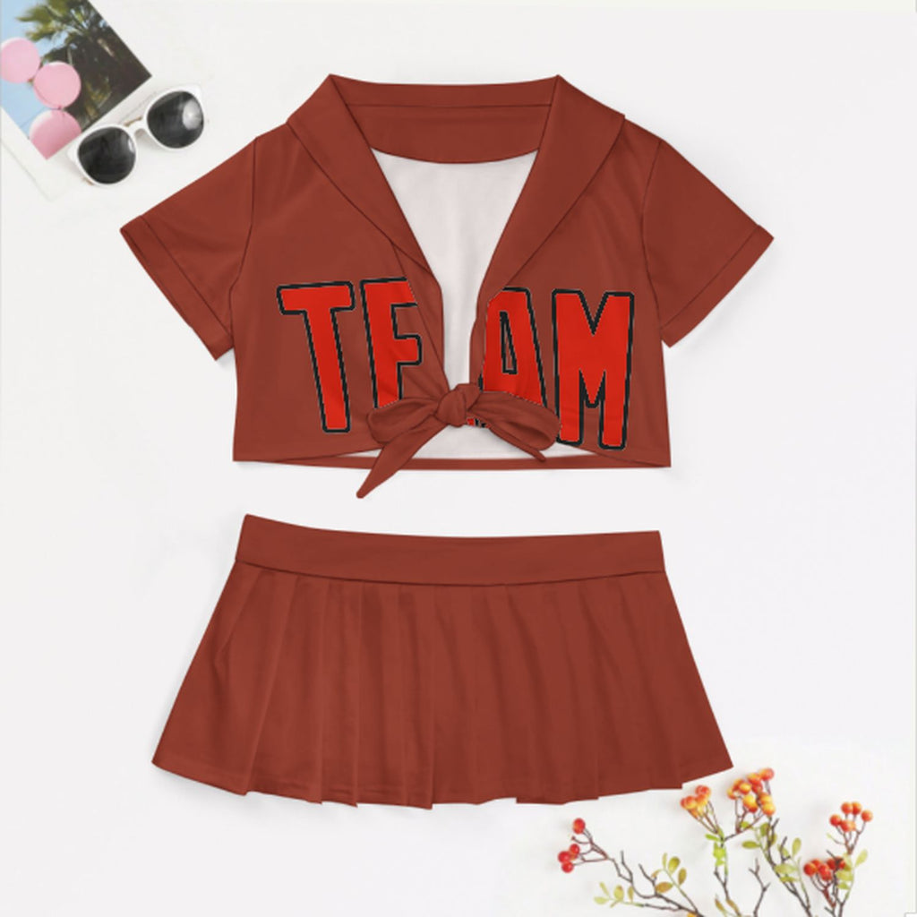Custom Coral Red Orange Red Cheerleading Uniform Set