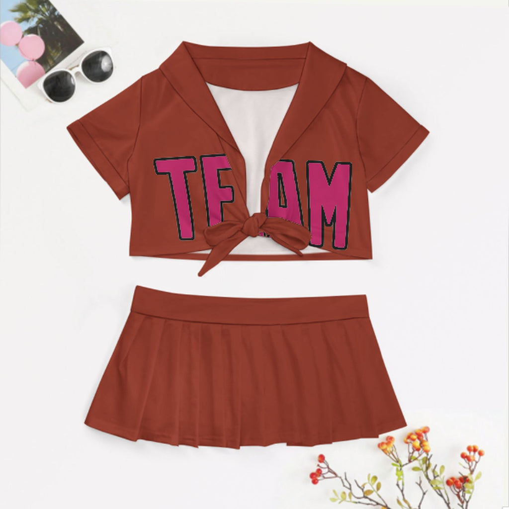 Custom Coral Red Pink Cheerleading Uniform Set