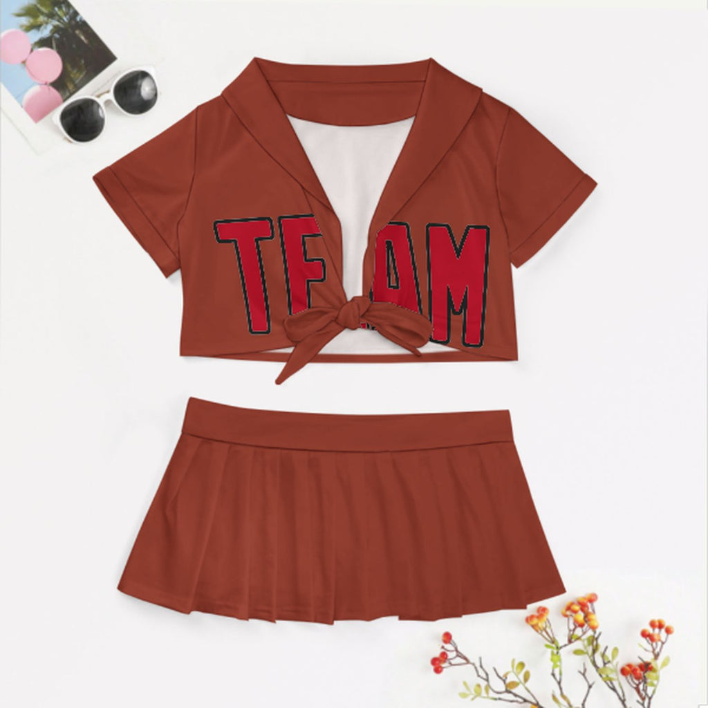 Custom Coral Red Red Cheerleading Uniform Set