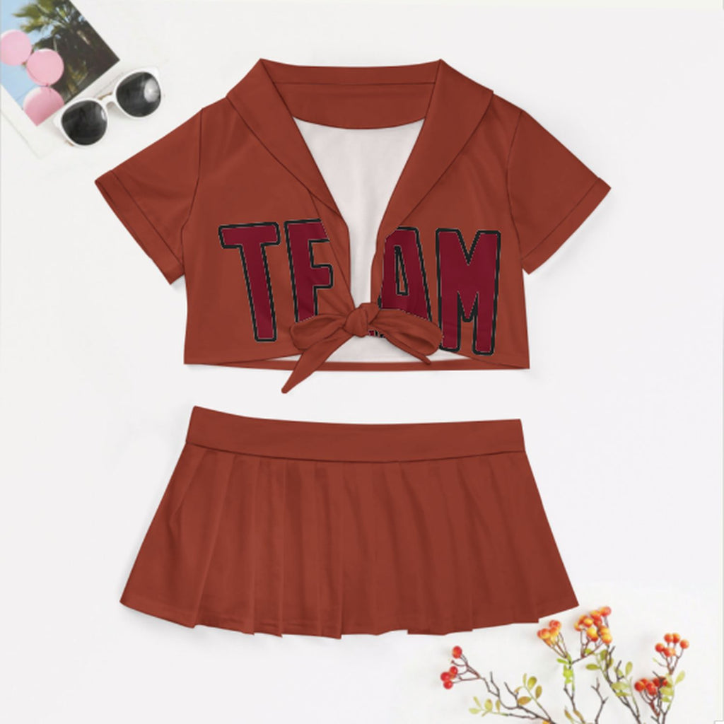 Custom Coral Red Crimson Red Cheerleading Uniform Set