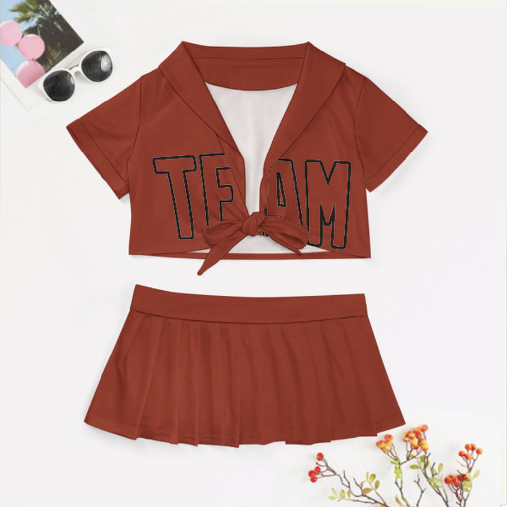 Custom Coral Red Coral Red Cheerleading Uniform Set