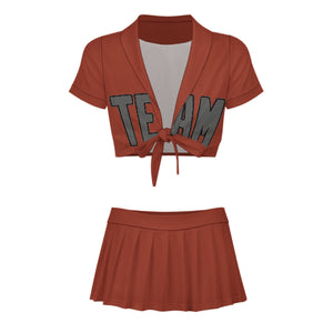 Custom Coral Red Dark Grey Cheerleading Uniform Set