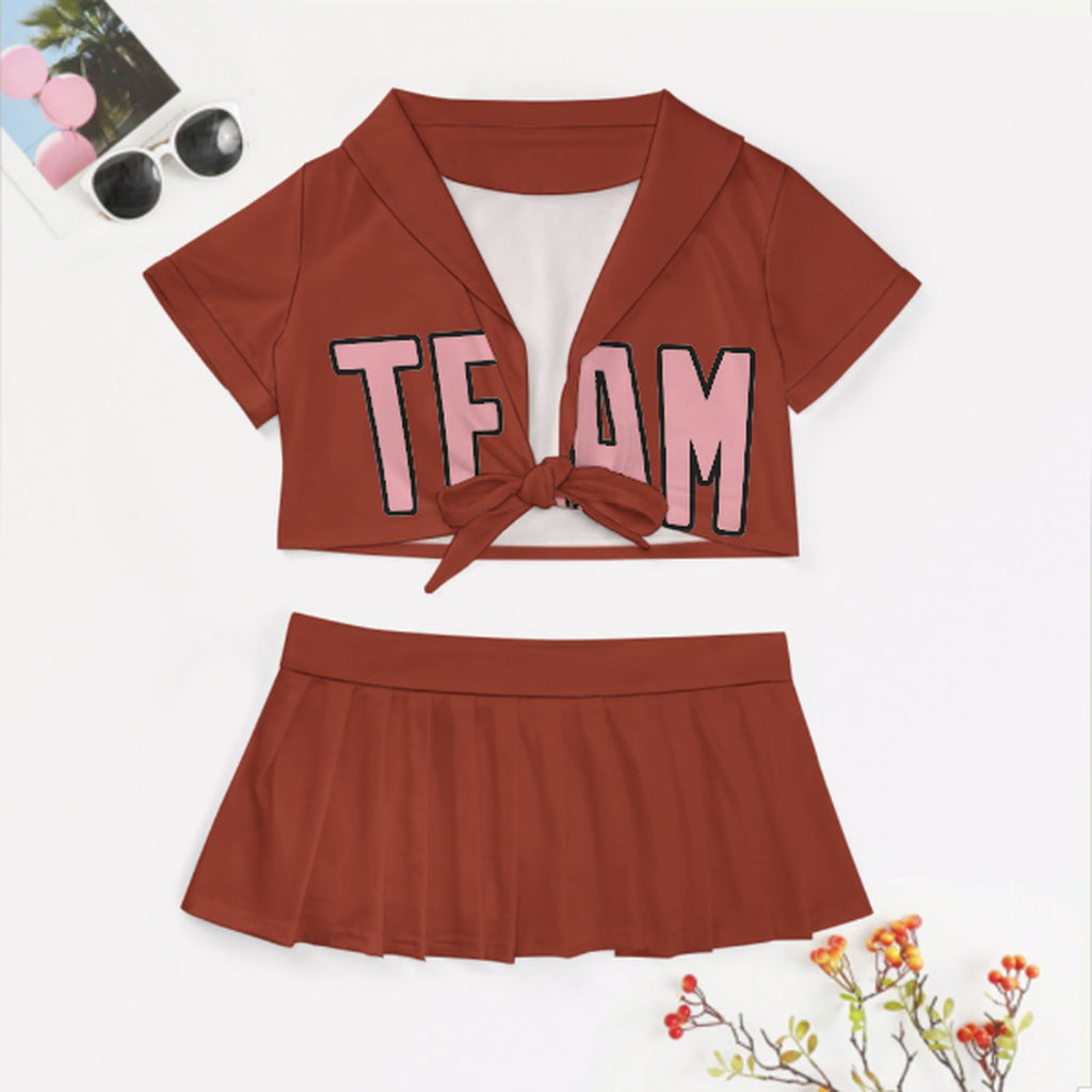 Custom Coral Red Light Pink Cheerleading Uniform Set