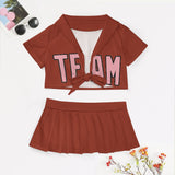 Custom Coral Red Light Pink Cheerleading Uniform Set