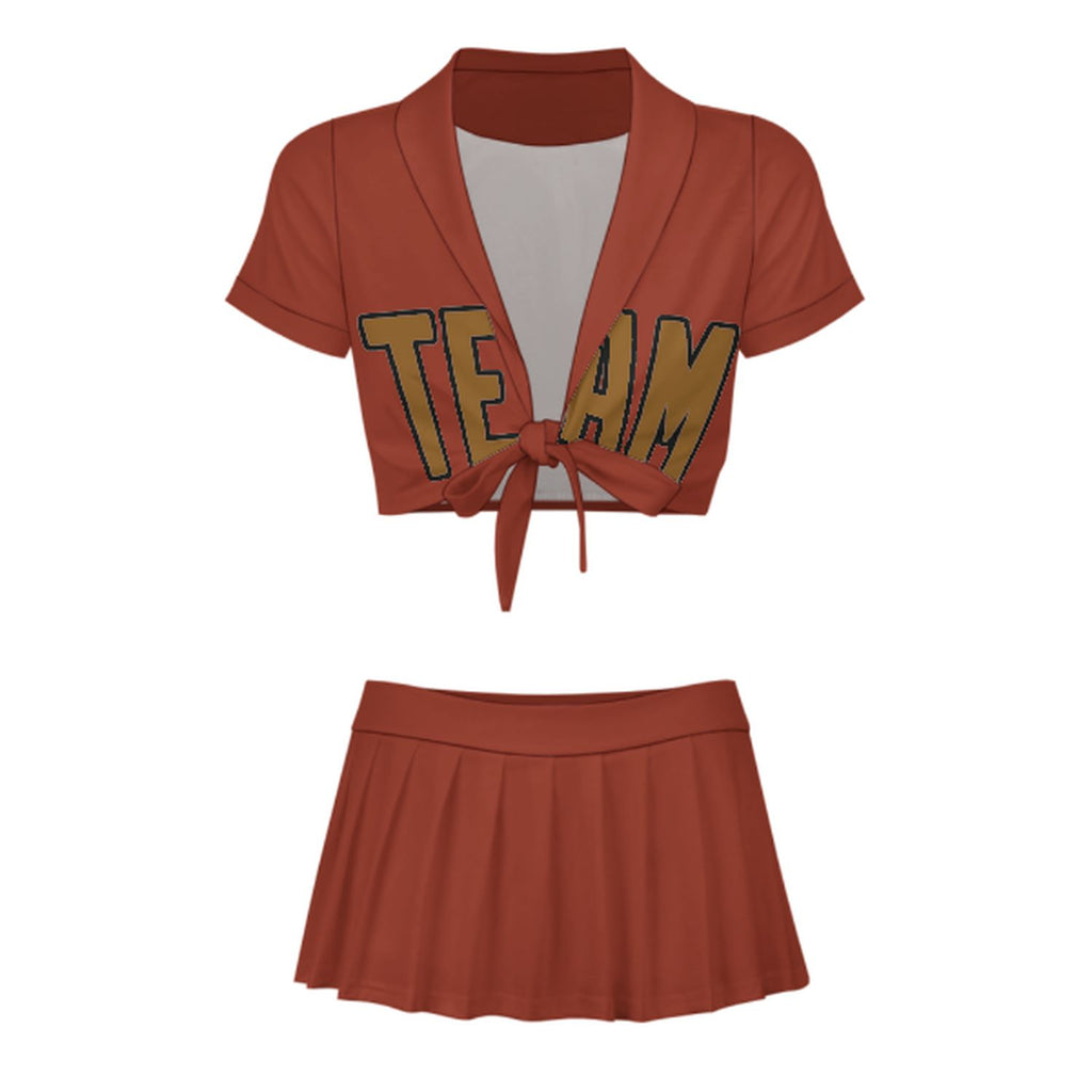 Custom Coral Red Khaki Cheerleading Uniform Set